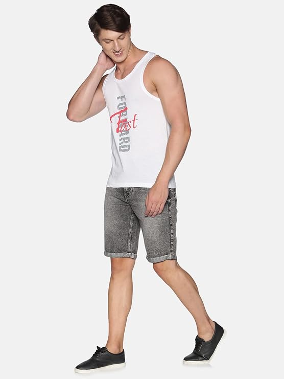 DOLLAR ATHLEISURE Men Regular Fit Typographic Sleeveless Vest with Scoop Neck (All Sizes S, M , L &XL)