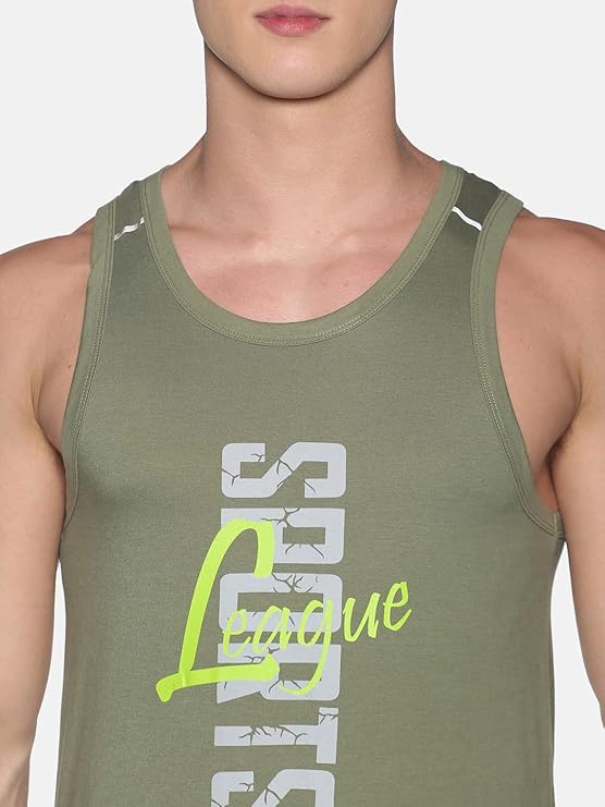 DOLLAR ATHLEISURE Men Regular Fit Typographic Sleeveless Vest with Scoop Neck (All Sizes S, M , L &XL)