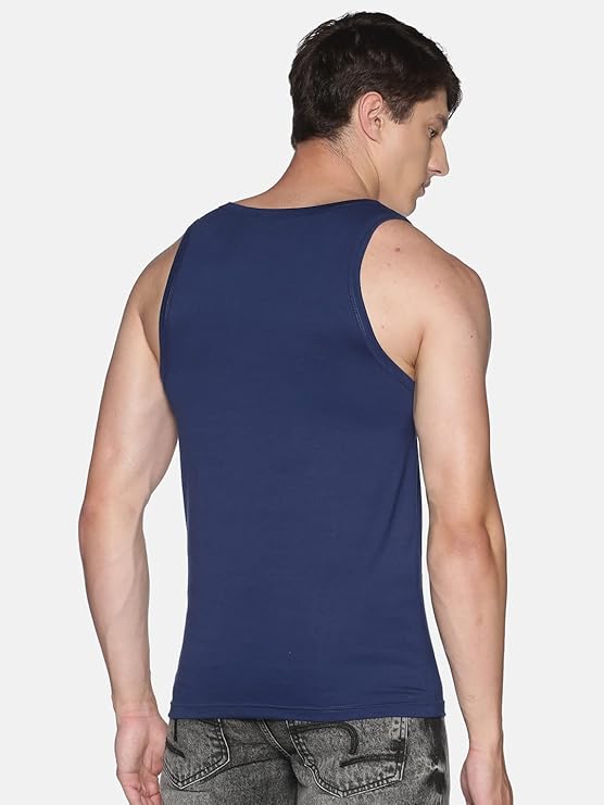 DOLLAR ATHLEISURE Men Regular Fit Typographic Sleeveless Vest with Scoop Neck (All Sizes S, M , L &XL)