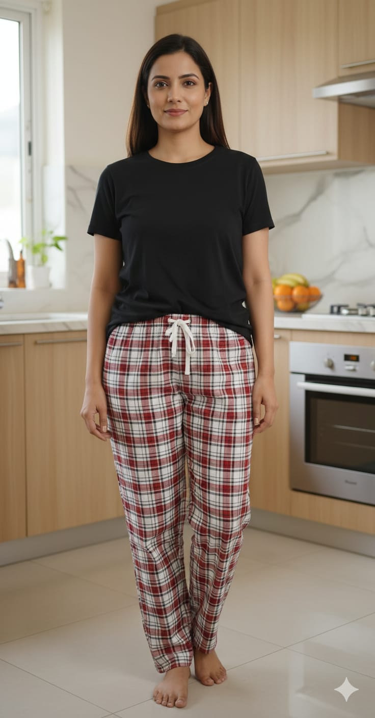 Women’s Cotton Check Lower – Soft Lounge & Night Wear Pajama Pants for Women Size XL