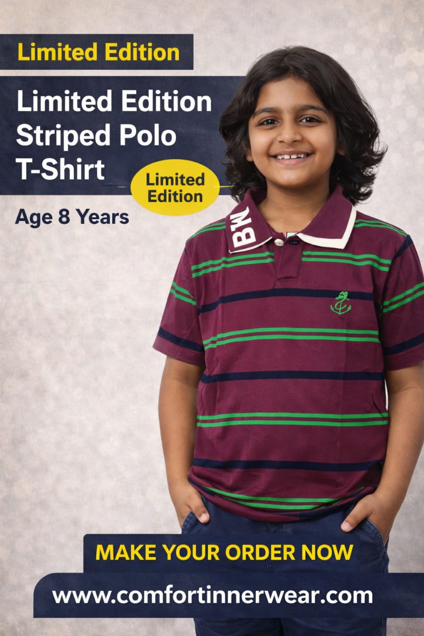 Boys Maroon Striped Polo T-Shirt | Premium Cotton Casual Wear | Limited Edition | Age 12 Years